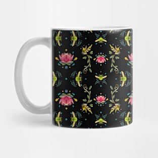 Dark Uniform Protea, Cape Sugarbird and Green Beetle Pattern Mug